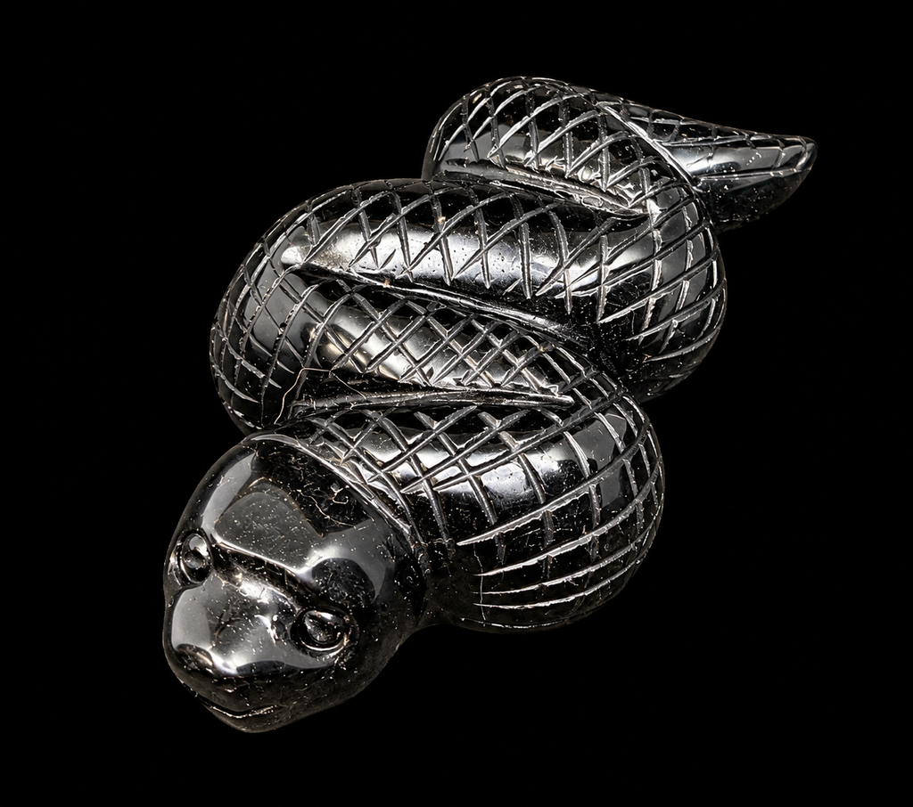 Shadow Coil Black Obsidian Snake Carving
