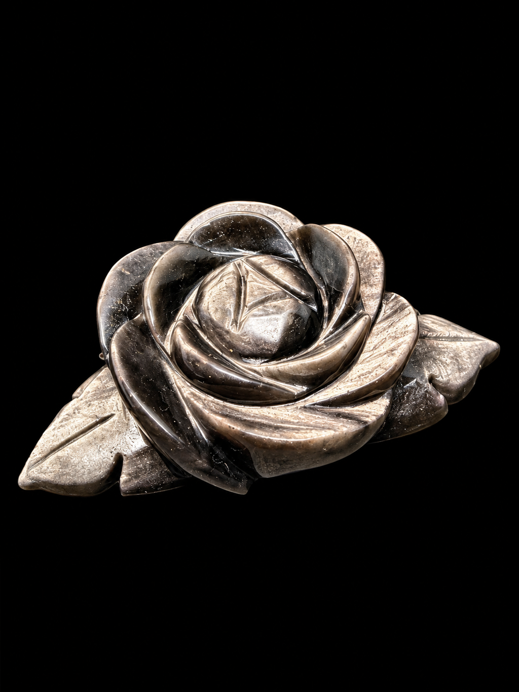 Moonlit Rose Silver Sheen Obsidian Carving
