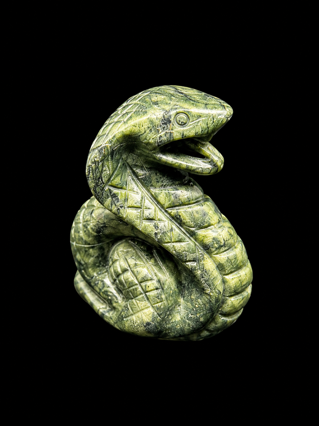 Coiled Wisdom Serpentine Cobra Carving