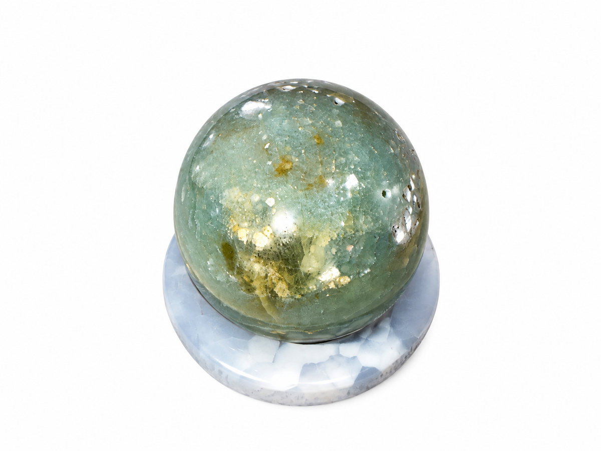 Green Aventurine Sphere & Flower Agate Holder Set
