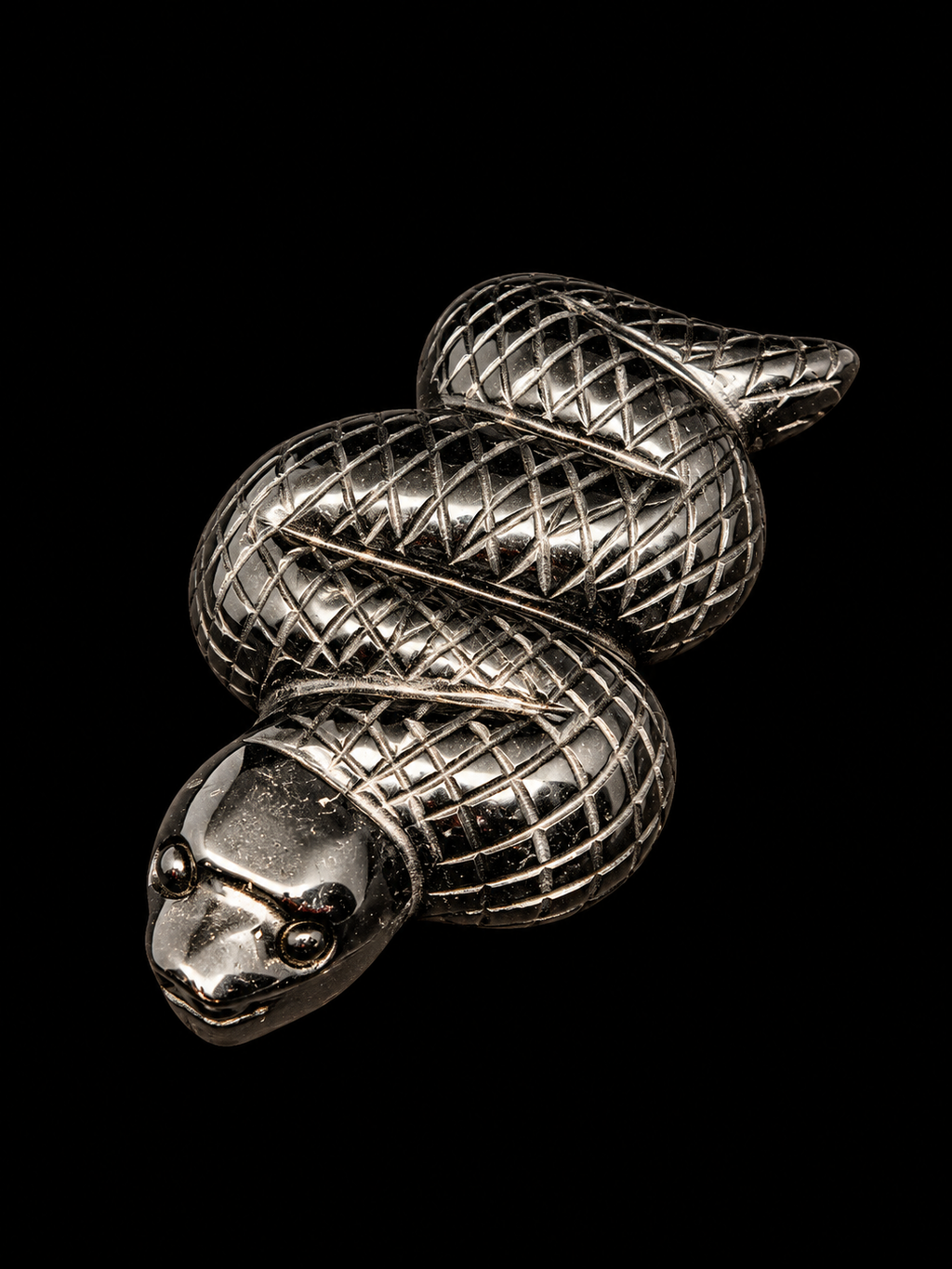 Shadow Coil Black Obsidian Snake Carving