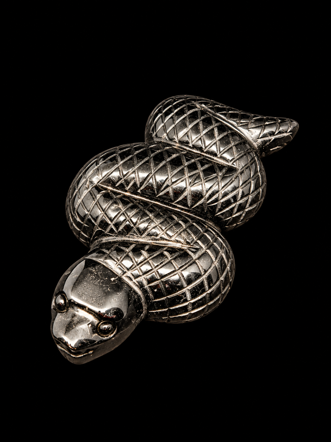 Shadow Coil Black Obsidian Snake Carving