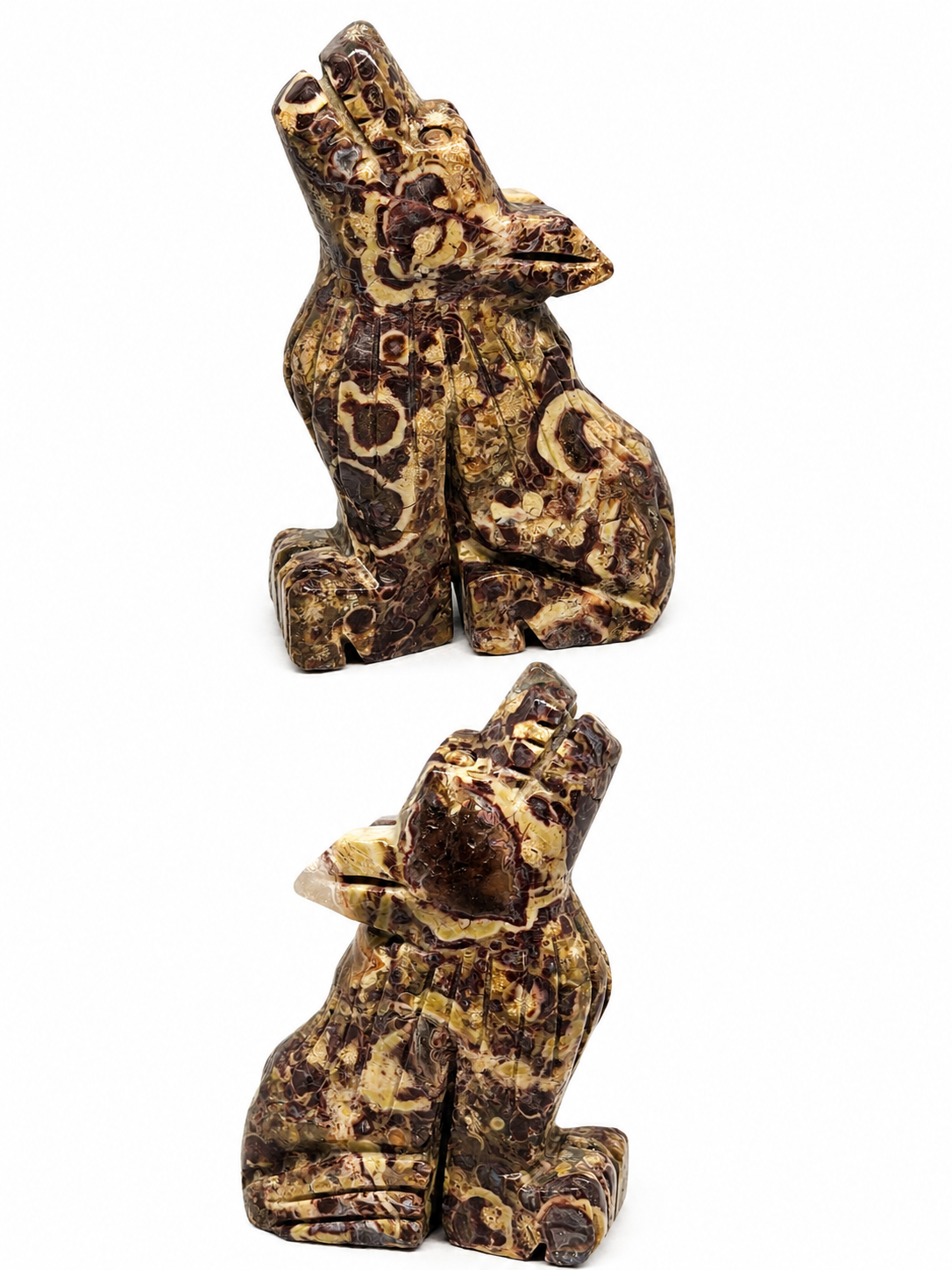 Wolf Carving in Brown and Cream Brecciated Jasper