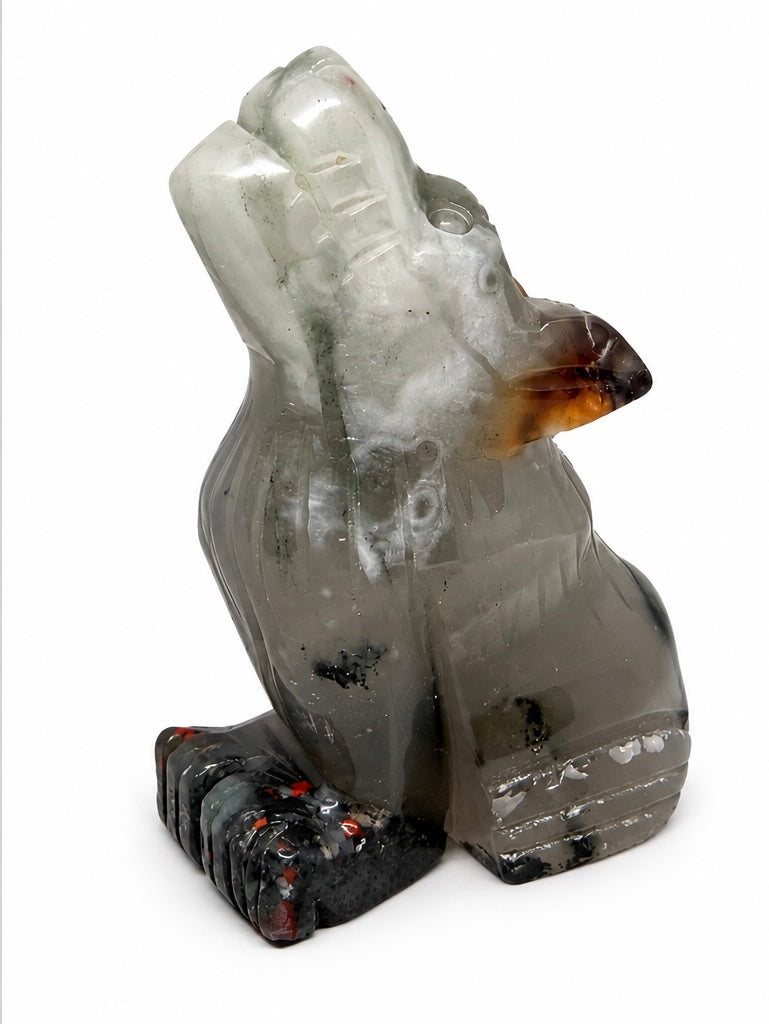Bloodstone and Clear Quartz Wolf Carving