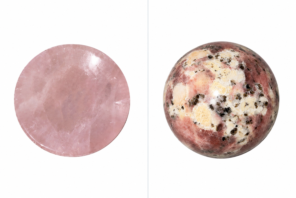 Peach Blossom Jade Sphere & Rose Quartz Holder Set