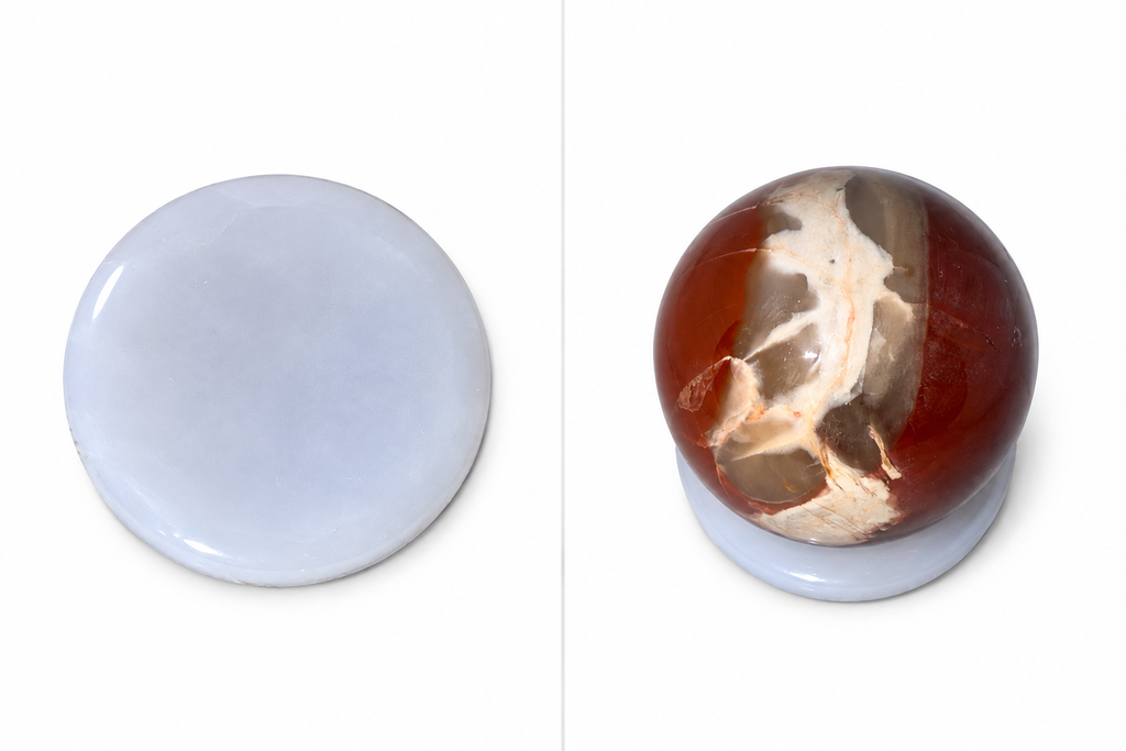 Mookaite Jasper Sphere & White Calcite Holder Set