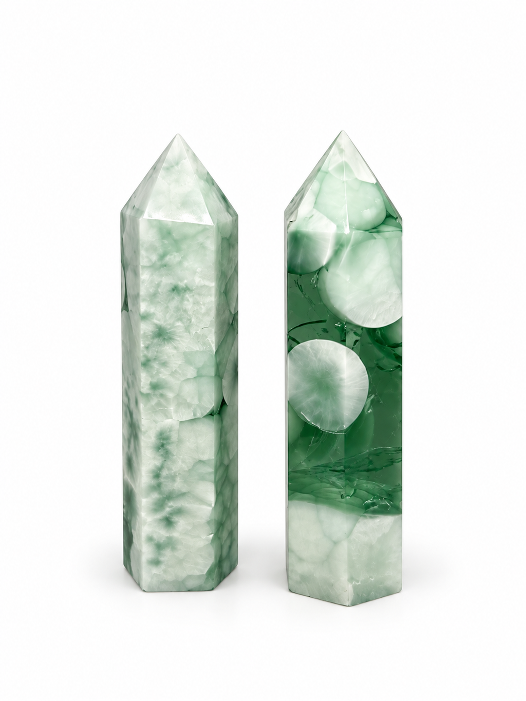 Green Angelite Tower Pair